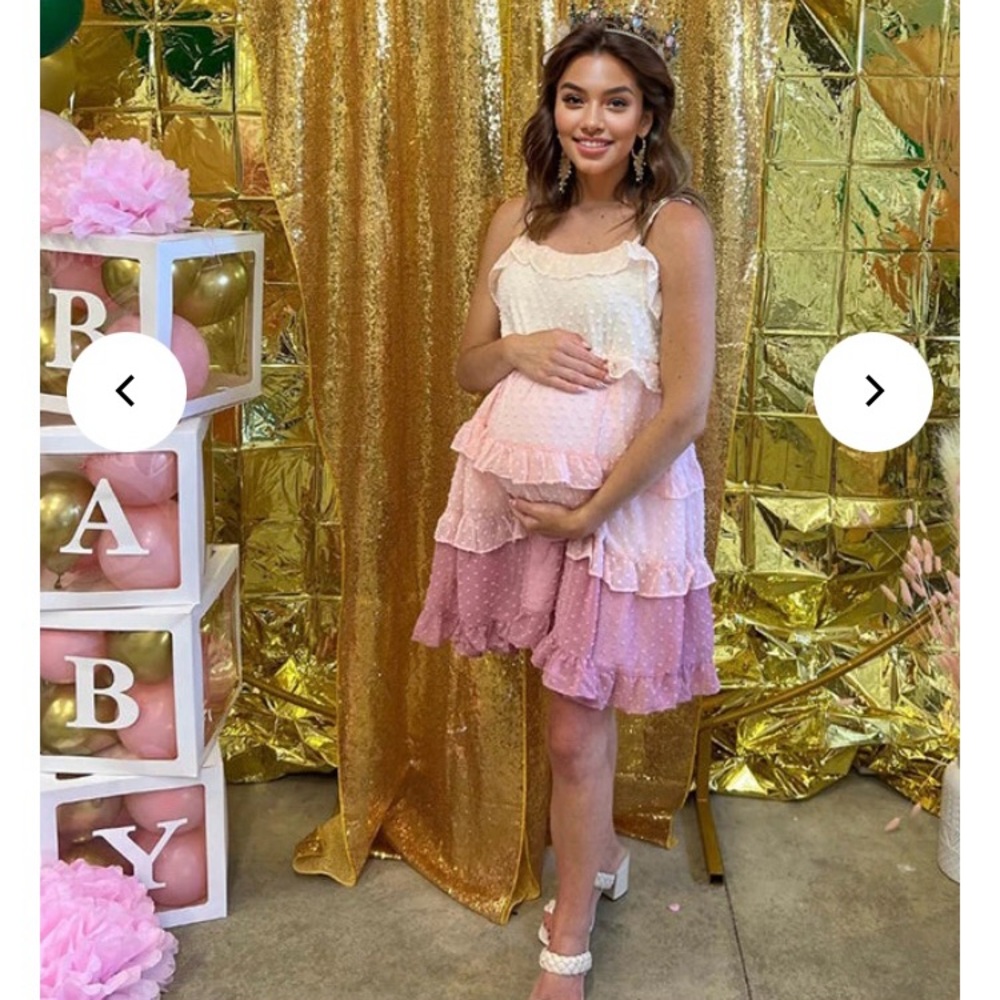 Momyknows White and Pink Ruffled Tiered Maternity Dress